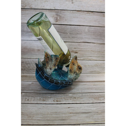 Sea Turtle Bottle Holder, Turtle Figurine, Blue Turtle Wine Bottle Holder - Pink Horse Florida