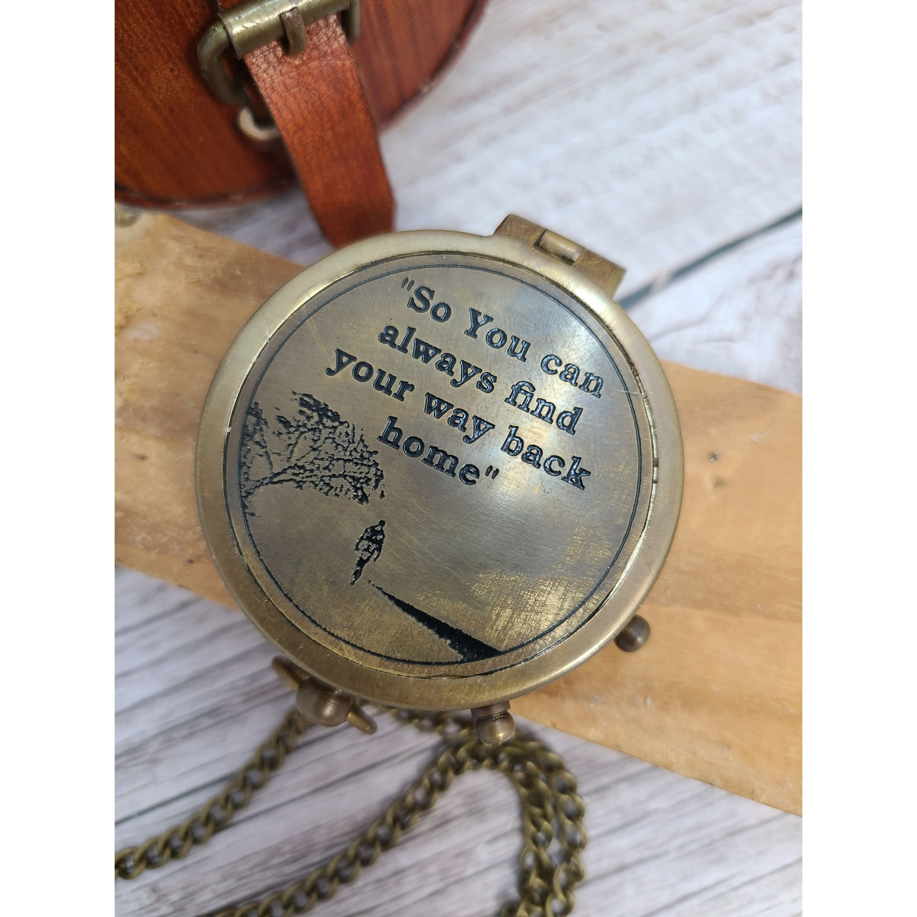 Antique Compass, Compass in Leather Pouch, Vintage Look Compass, Compass with Chain, Pocket Compass - Pink Horse Florida