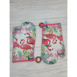 Flamingo Oven Mitts, Coastal Oven Mitts SET OF TWO, Flamingo Kitchen, Flamingo Pot Holder - Pink Horse Florida