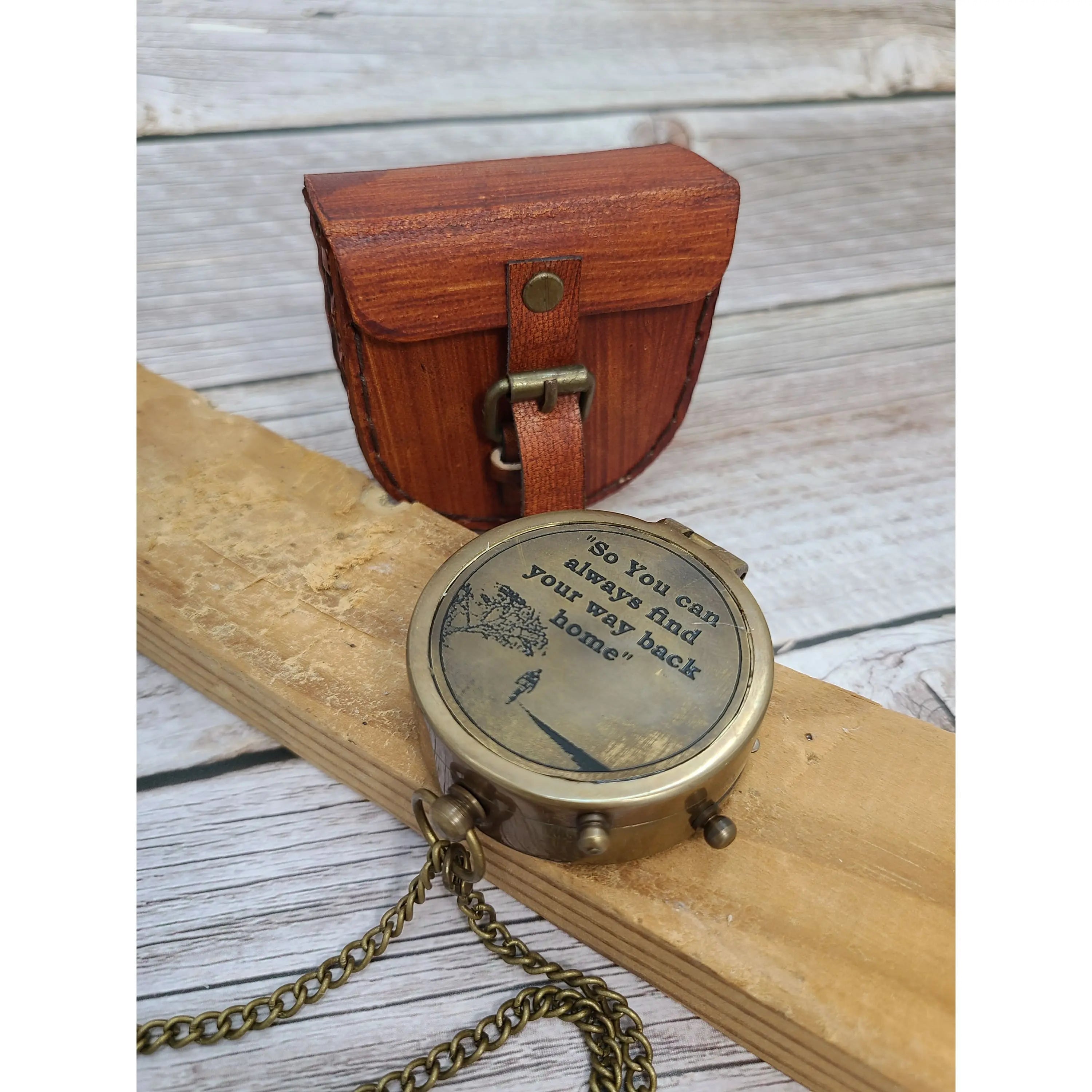 Antique Compass, Compass in Leather Pouch, Vintage Look Compass, Compass with Chain, Pocket Compass - Pink Horse Florida