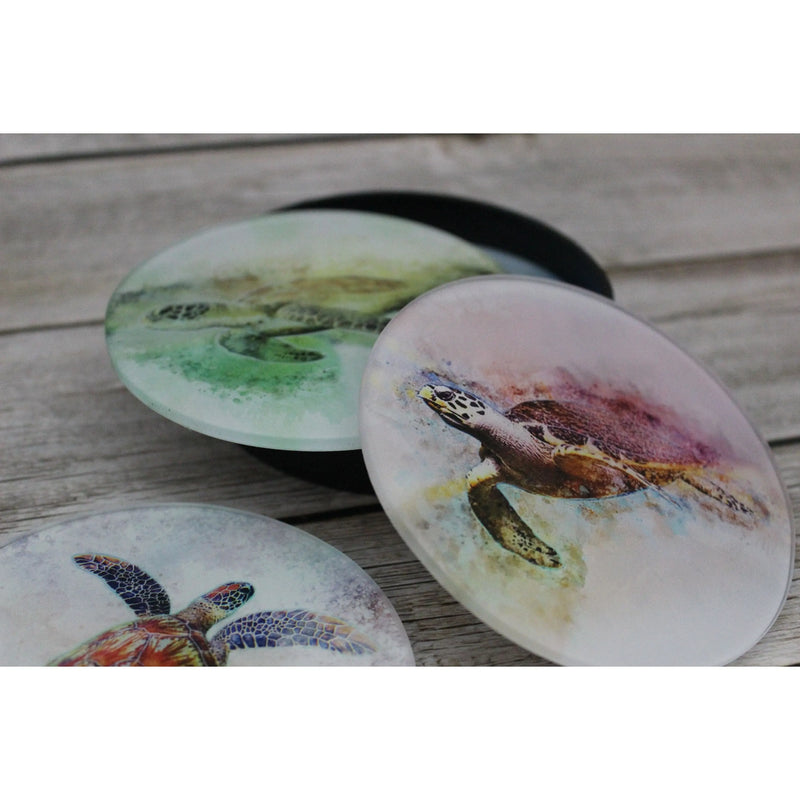 Turtle Coasters, Beach Coasters, Sea Turtle Coasters, Beach Home Decor, Nautical Decor, Turtle Lover - Pink Horse Florida