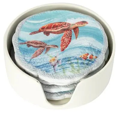 Turtle Coasters, Beach Coasters, Sea Turtle Coasters, Beach Home Decor, Nautical Decor, Turtle Lover - Pink Horse Florida