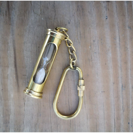 Sand Timer Keychain, Brass Sand Timer Keychain, Brass Key Ring, Nautical Keychain, Hourglass, - Pink Horse Florida