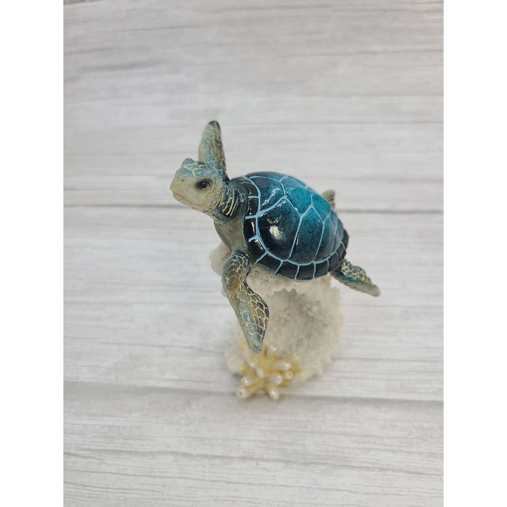 Turtle Figurine, Sea Turtle Coral Figurine, Turtle Decor, Sea Turtle Decor, Beach Decor - Pink Horse Florida