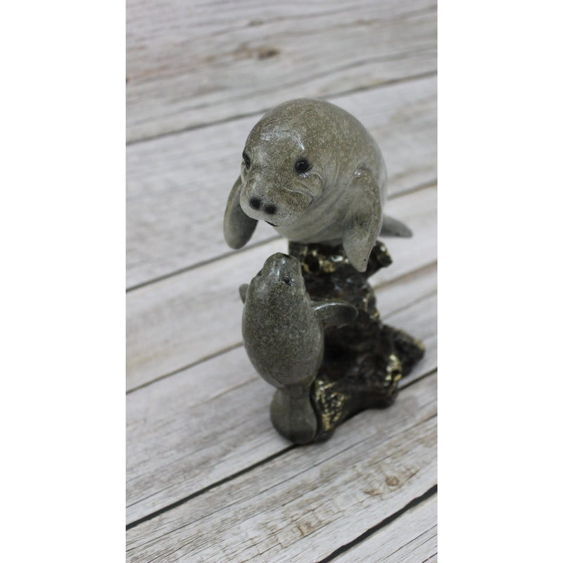 Manatee Figurine, Manatee Figure, Nautical Grey Statue Figurine, Mama and Baby Manatee, Manatee with - Pink Horse Florida