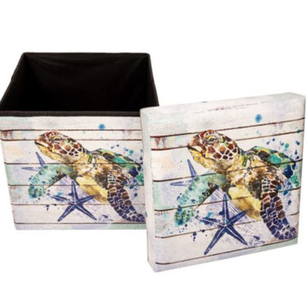 Turtle Storage Box, Turtle Square Seat and Storage Box, Turtle Decor, Coastal Storage Box, Nautical Storage Box, Sea Turtle Box - Pink Horse Florida