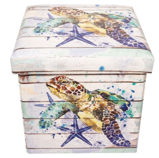 Turtle Storage Box, Turtle Square Seat and Storage Box, Turtle Decor, Coastal Storage Box, Nautical Storage Box, Sea Turtle Box - Pink Horse Florida