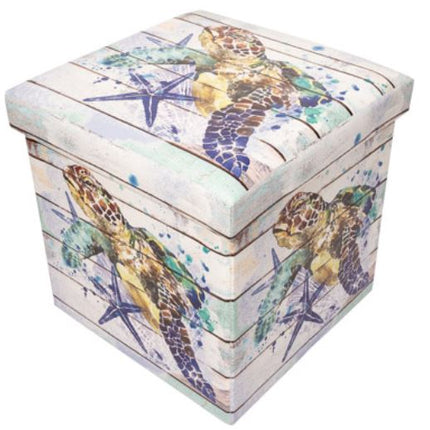 Turtle Storage Box, Turtle Square Seat and Storage Box, Turtle Decor, Coastal Storage Box, Nautical Storage Box, Sea Turtle Box - Pink Horse Florida