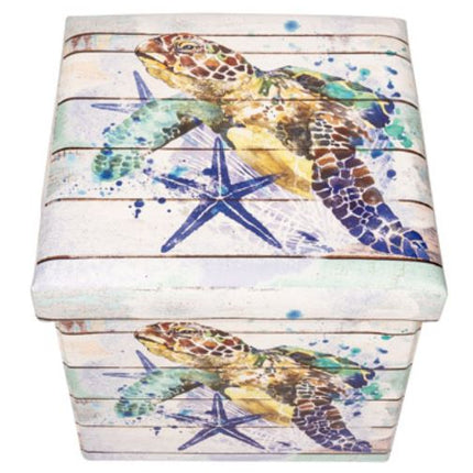 Turtle Storage Box, Turtle Square Seat and Storage Box, Turtle Decor, Coastal Storage Box, Nautical Storage Box, Sea Turtle Box - Pink Horse Florida