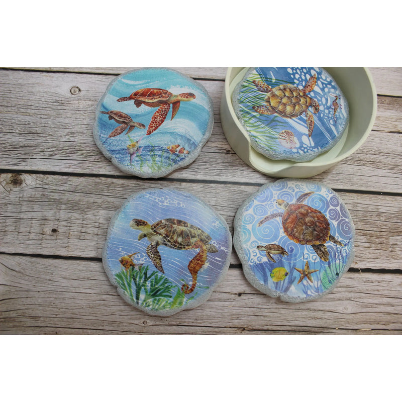 Turtle Coasters, Beach Coasters, Sea Turtle Coasters, Beach Home Decor, Nautical Decor, Turtle Lover - Pink Horse Florida