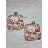 Flamingo Pot Holder, Coastal Pot Holder SET OF TWO, Flamingo Kitchen, Beach Kitchen Decor, Beach Pot - Pink Horse Florida