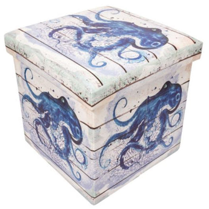 Octopus Storage Box, Octopus Square Seat and Storage Box, Octopus Decor, Figurine Coastal Storage Box, Nautical Storage Box - Pink Horse Florida