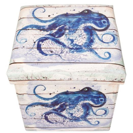 Octopus Storage Box, Octopus Square Seat and Storage Box, Octopus Decor, Figurine Coastal Storage Box, Nautical Storage Box - Pink Horse Florida