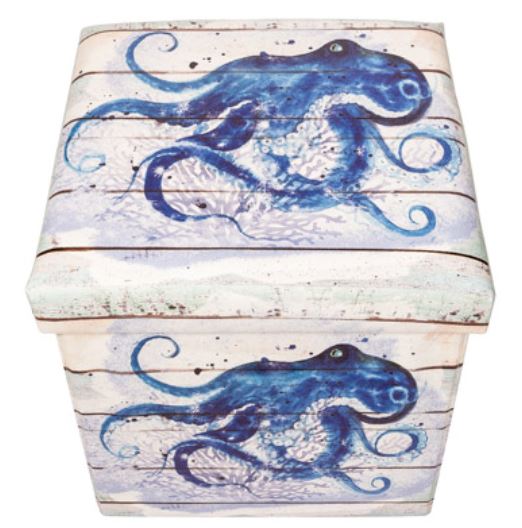 Octopus Storage Box, Octopus Square Seat and Storage Box, Octopus Decor, Figurine Coastal Storage Box, Nautical Storage Box - Pink Horse Florida