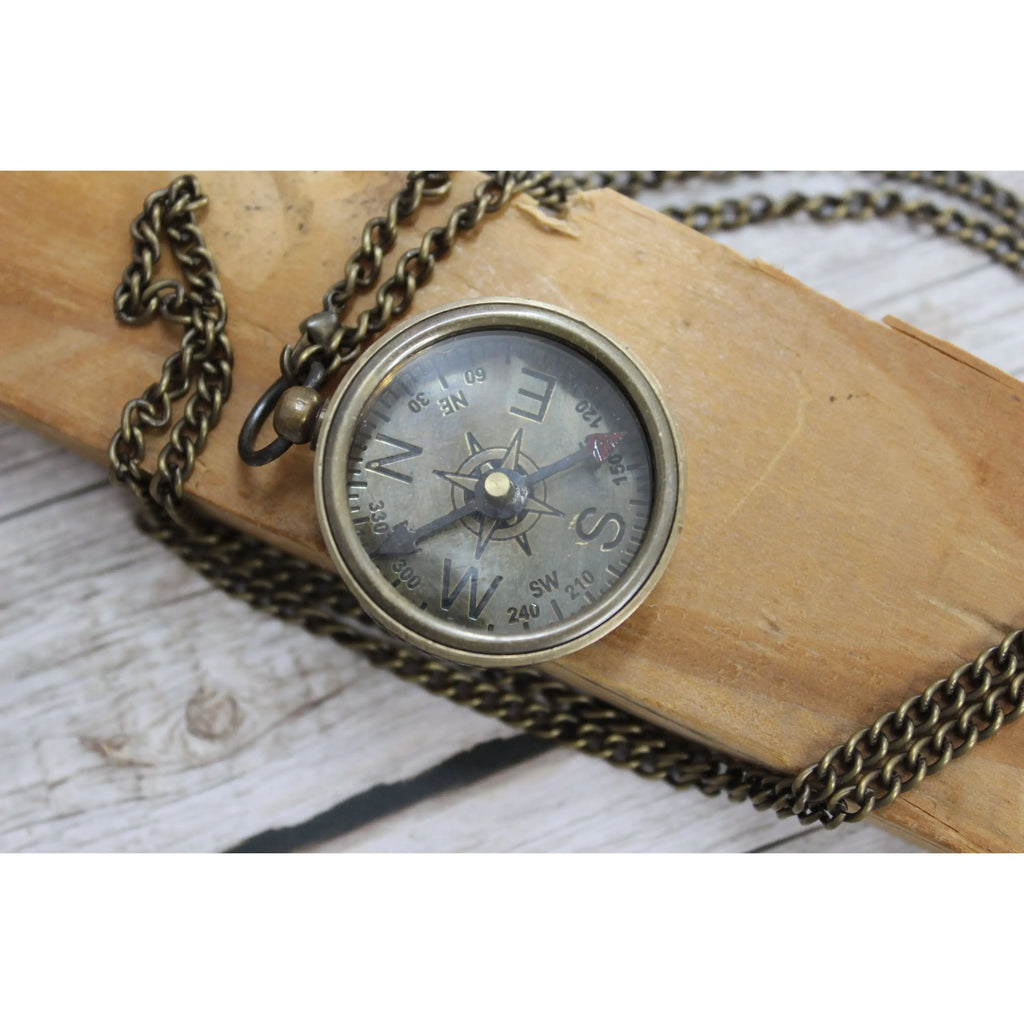 Antique Compass, Compass Necklace, Vintage Compass, Compass with Chain, Pocket Compass, Brass - Pink Horse Florida