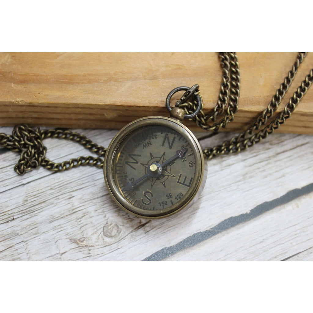 Antique Compass, Compass Necklace, Vintage Compass, Compass with Chain, Pocket Compass, Brass - Pink Horse Florida