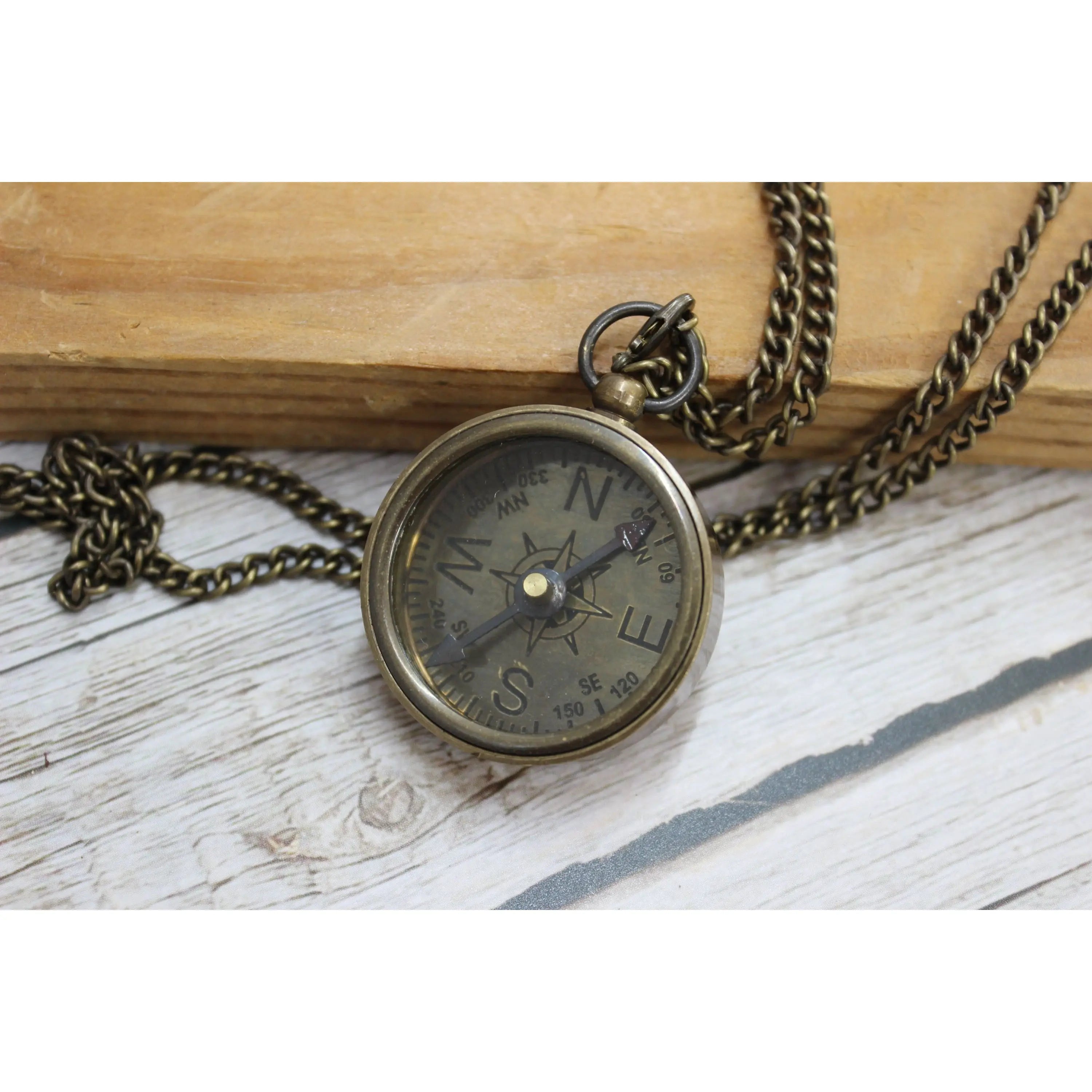 Antique Compass, Compass Necklace, Vintage Compass, Compass with Chain, Pocket Compass, Brass - Pink Horse Florida