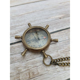 Antique Compass, Compass Necklace, Ship Wheel Compass, Compass with Chain, Pocket Compass, Brass - Pink Horse Florida