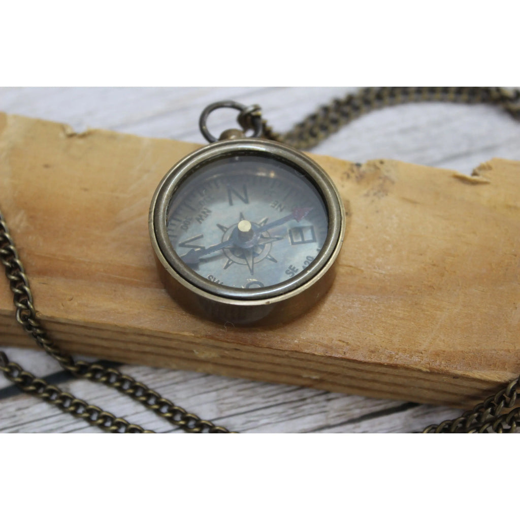 Antique Compass, Compass Necklace, Vintage Compass, Compass with Chain, Pocket Compass, Brass - Pink Horse Florida