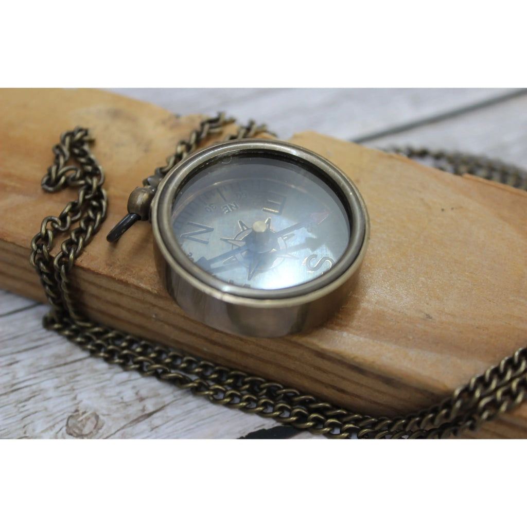 Antique Compass, Compass Necklace, Vintage Compass, Compass with Chain, Pocket Compass, Brass - Pink Horse Florida