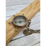 Antique Compass, Compass Necklace, Ship Wheel Compass, Compass with Chain, Pocket Compass, Brass - Pink Horse Florida