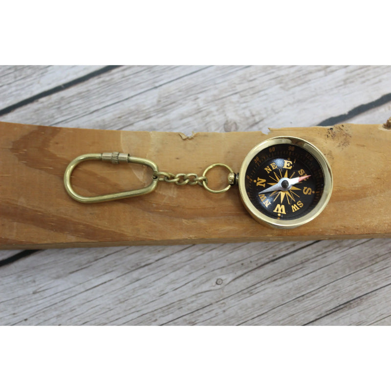 Compass Keychain, Compass, Vintage Keychain, Brass Compass, Compass Key ring - Pink Horse Florida