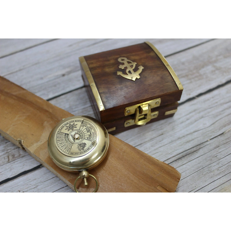 Antique Compass, Vintage Compass, Pocket Compass, Brass Compass, 50 Years Calendar Compass - Pink Horse Florida