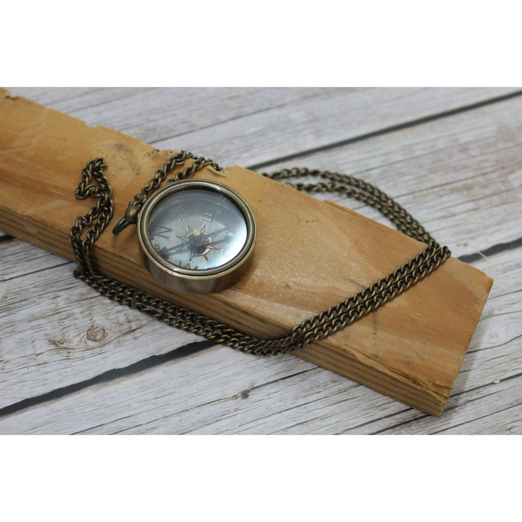 Antique Compass, Compass Necklace, Vintage Compass, Compass with Chain, Pocket Compass, Brass - Pink Horse Florida