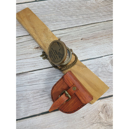 Antique Compass, Compass in Leather Pouch, Vintage Look Compass, Compass with Chain, Pocket Compass - Pink Horse Florida