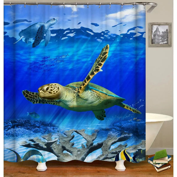 Turtle Shower Curtain, Turtle Shower Curtain with Rocky Bottom, Sea Life Shower Curtain, Turtle - Pink Horse Florida