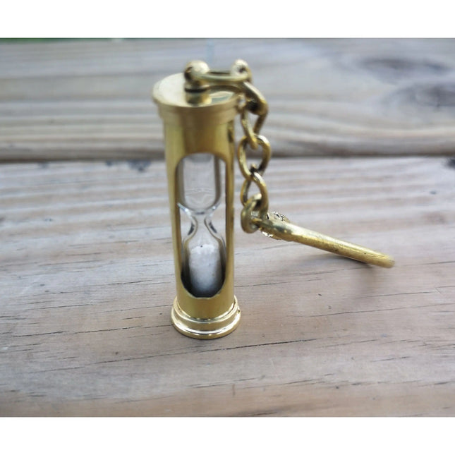 Sand Timer Keychain, Brass Sand Timer Keychain, Brass Key Ring, Nautical Keychain, Hourglass, - Pink Horse Florida