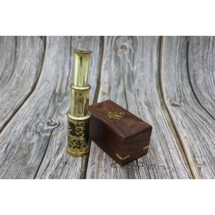 Gold Color Telescope, Brass Telescope, Marine Vintage Telescope, Telescope in Wood Box - Pink Horse Florida