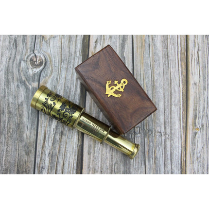 Gold Color Telescope, Brass Telescope, Marine Vintage Telescope, Telescope in Wood Box - Pink Horse Florida