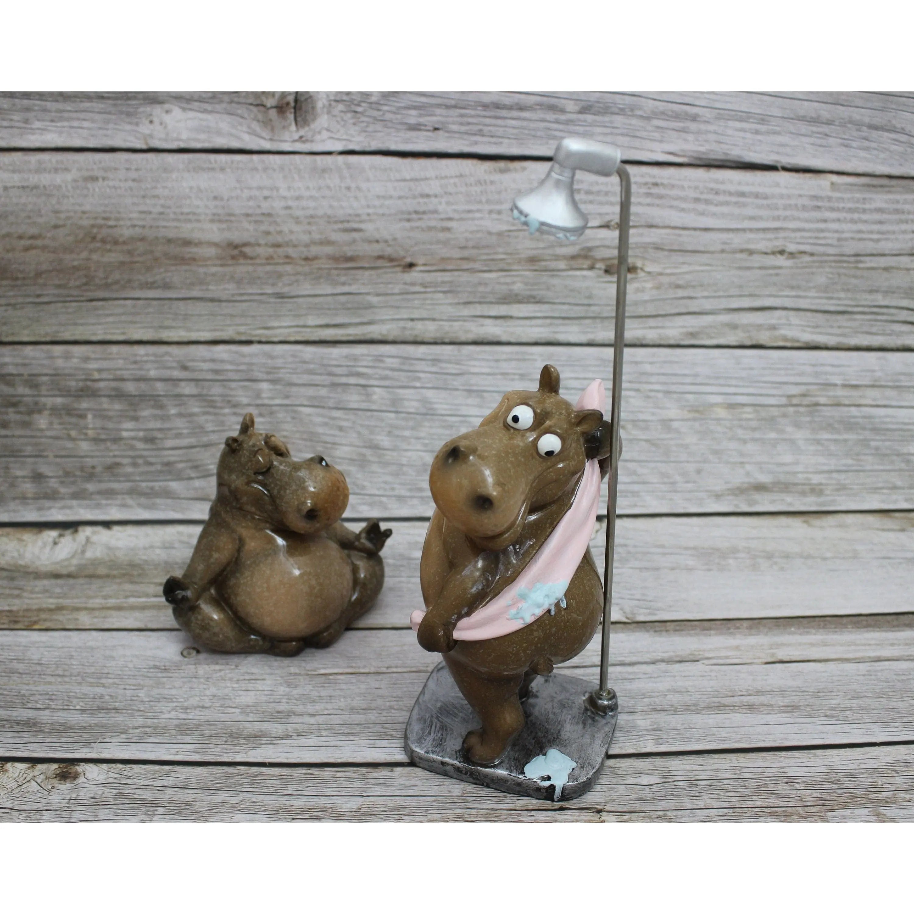 Hippo Figurine Bundle, Meditating Hippo Figurine, Showering Hippo, Funny Hippos, Hippo Collection, - Pink Horse Florida