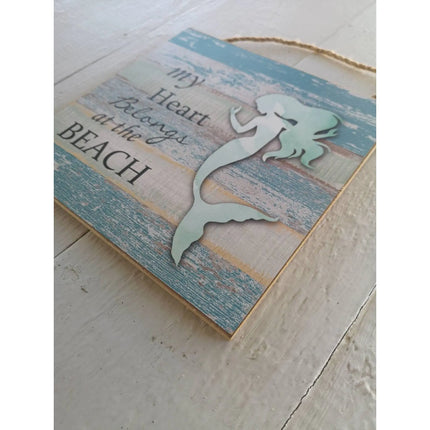 Mermaid Beach Signs BUNDLE of TWO, My Heart Belongs to the Beach, Keep Calm Mermaid Sign, Pool Sign, - Pink Horse Florida