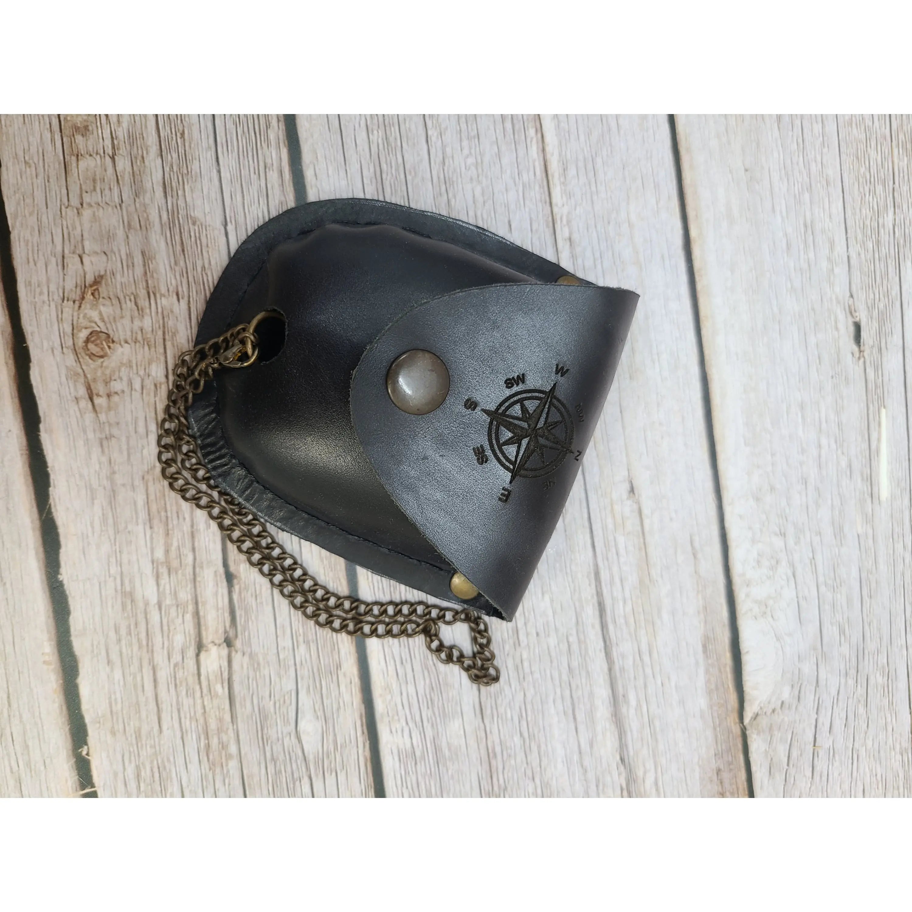 Antique Compass, Compass in Leather Pouch, Vintage Compass, Compass with Chain, Pocket Compass, - Pink Horse Florida