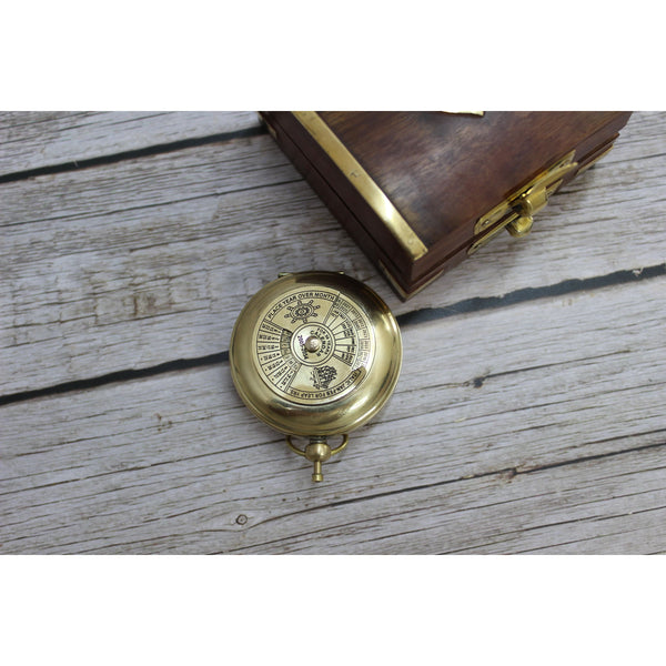 Antique Compass, Vintage Compass, Pocket Compass, Brass Compass, 50 Years Calendar Compass - Pink Horse Florida