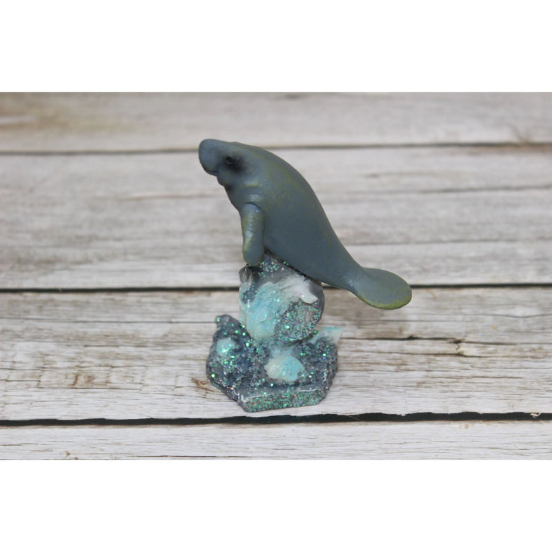 Manatee Figurine SET OF TWO, Manatee Figure, Nautical Grey Statue Figurine, Mama Manatee, Manatee - Pink Horse Florida