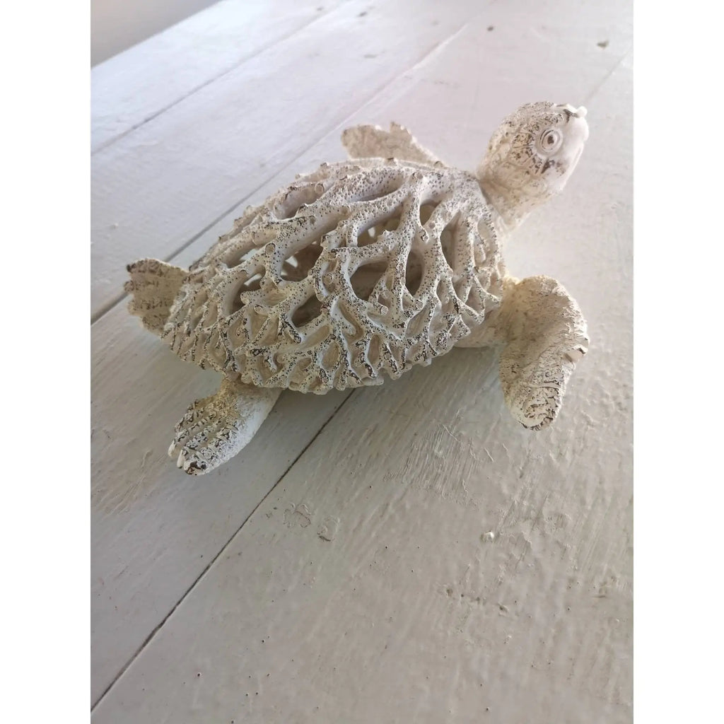 Sea Turtle Coral Look, Turtle Figurine, Miniature Turtle, BIG turtle 13'' - Pink Horse Florida