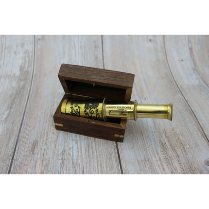 Gold Color Telescope, Brass Telescope, Marine Vintage Telescope, Telescope in Wood Box - Pink Horse Florida